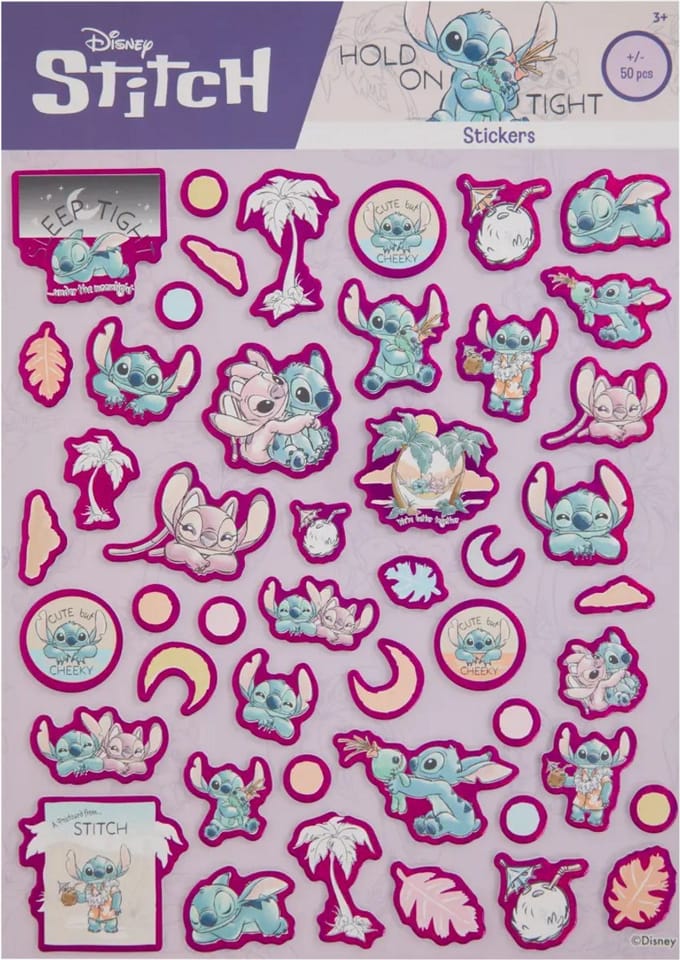 1 stickervel groot - Disney Lilo & Stitch & Angel - sticker hold on tight - 50+ bubbel stickers 3d