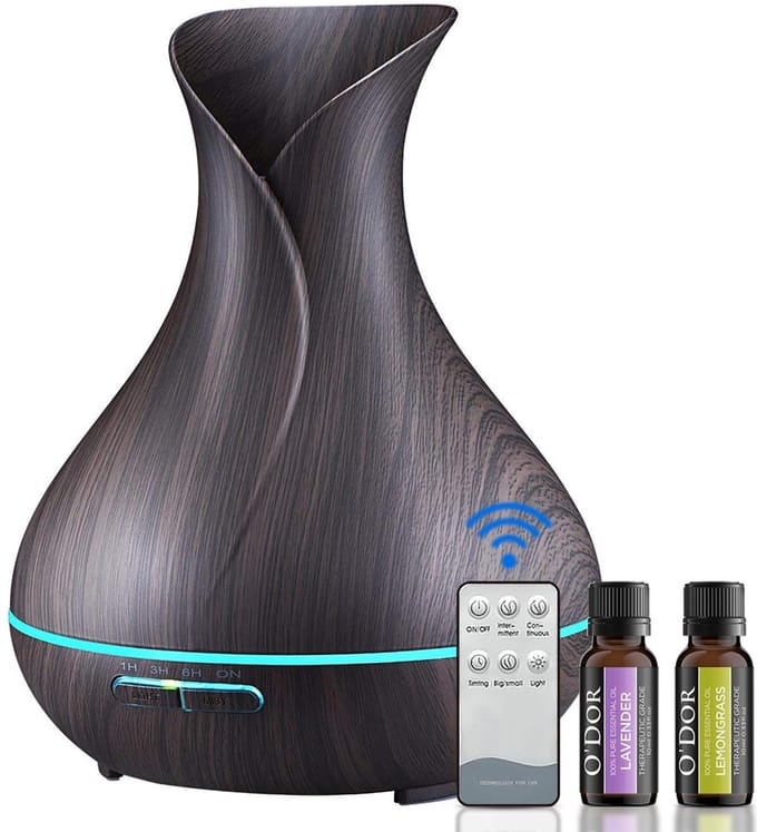 O'dor® Aroma Diffuser - EXTRA 2 x Etherische Olie - Luchtbevochtiger - Aromatherapie - Geurverspreider - Donkerbruin