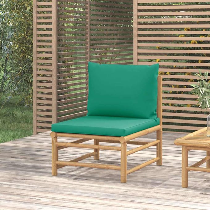 vidaXL - Tuinmiddenbank - met - kussens - bamboe - groen
