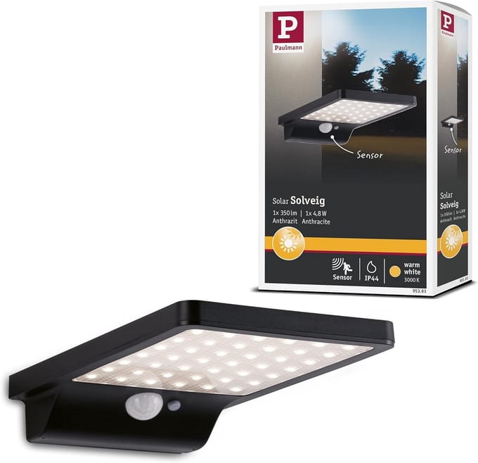 LED Buitenlamp Solar Wandlamp met Bewegingsmelder - Vierkant, Waterdicht, Zwart, 3000K