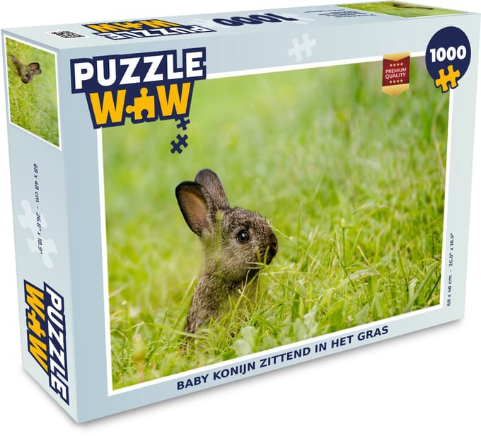 Puzzel Konijn - Baby - Gras - Legpuzzel - Puzzel 1000 stukjes volwassenen
