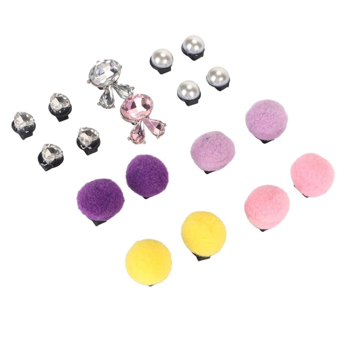 18pcs Clips de Chaussures Décoratifs Élégants Mignons Strass Lapin Pompon Perle Boucle de Chaussure pour Sandales Pantoufles Épais pink