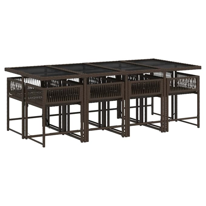 vidaXL - 9-delige - Tuinset - met - kussens - poly - rattan - bruin