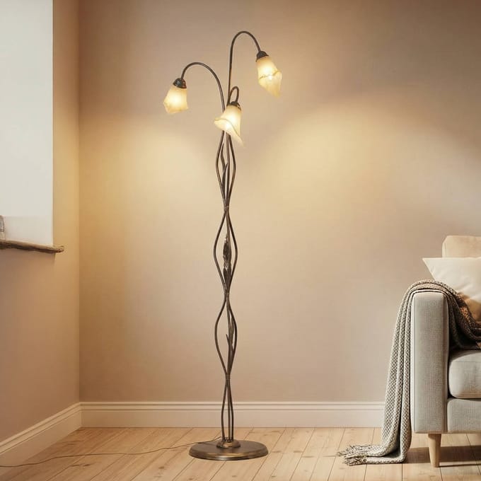 ONLI Vloerlamp Alga, 3-lamps, ijzer, glas, Florentijn