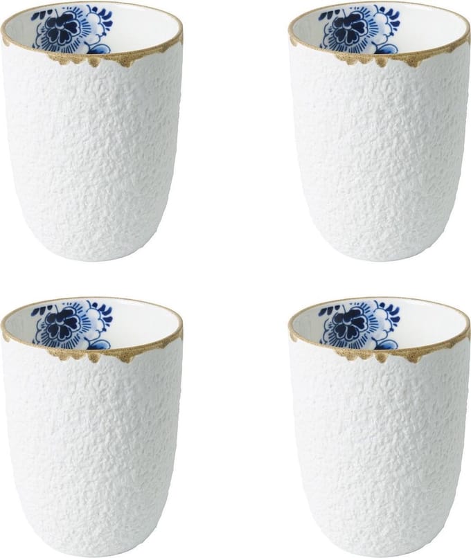 Heinen Delfts Blauw - Cappuccinomok Blauw Bloesem - Porselein - 380 ml - 4 stuks
