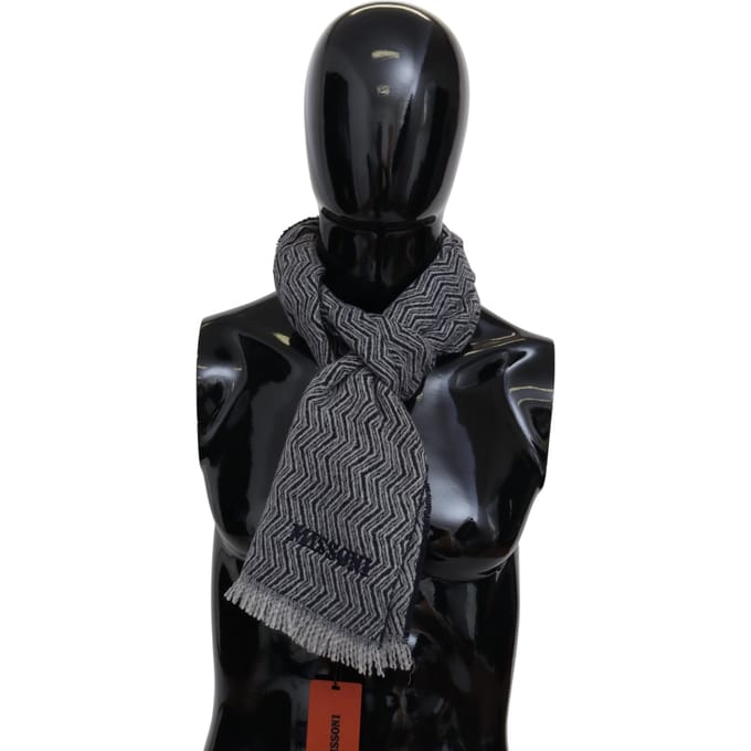 Missoni Mannen Grijs Zigzagpatroon Kasjmier Unisex Nek Wikkel Sjaal