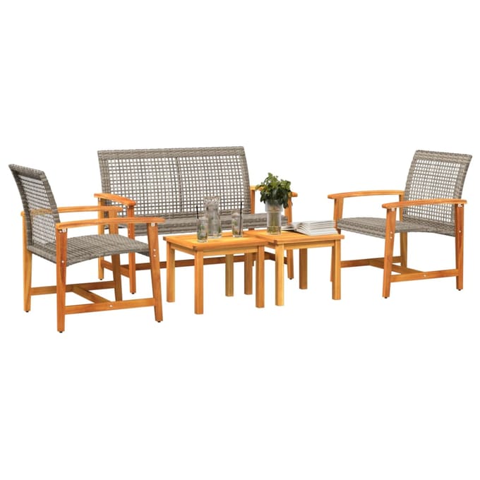 vidaXL - 5-delige - Loungeset - poly - rattan - en - acaciahout - grijs