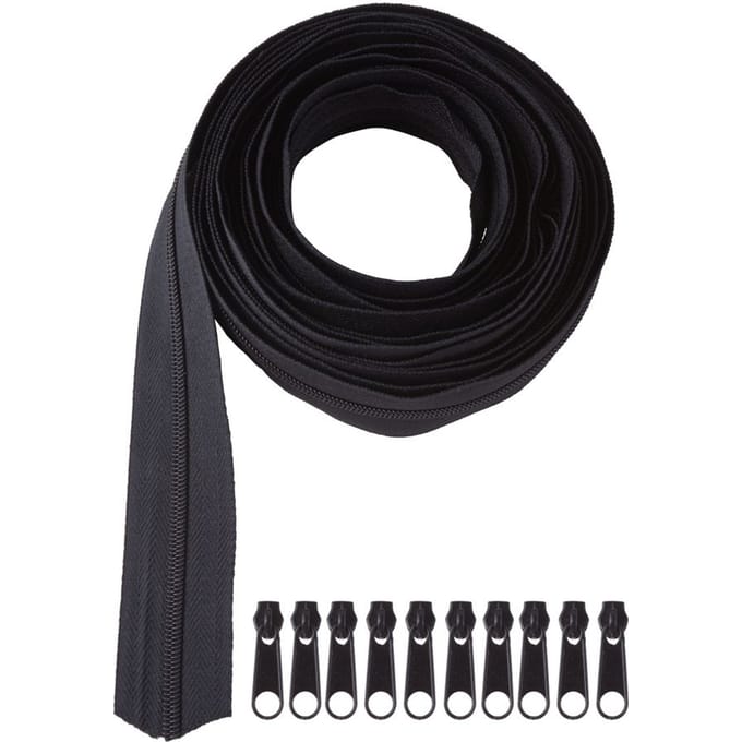 VBS Eindeloze rits set, incl. 10 ritsen, 5 m - Zwart