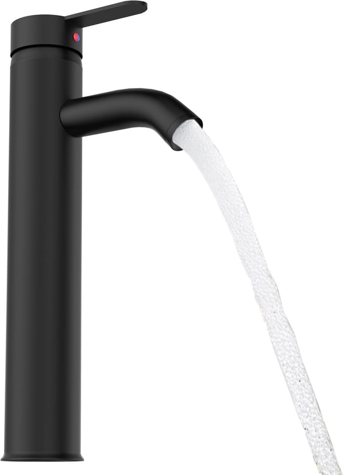 ACXIN Badkraan Hoge Wastafel – Zwart RVS – 200 mm Uitloop – Keramisch