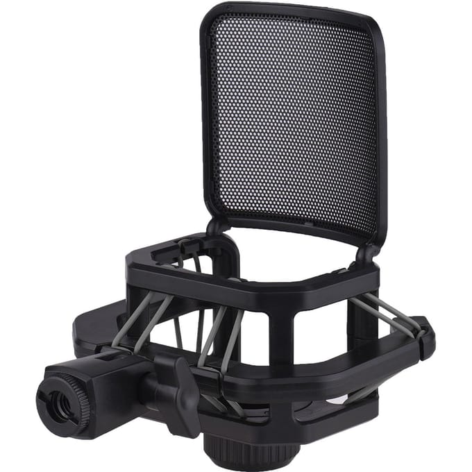 Plastic Microfoon Schokdemper Anti-vibratie Microfoonhouder Standaard met Metalen Popfilter Universeel zwart