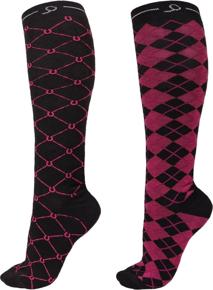 Paardrijsokken QHP Classic Hot Pink - 39-42