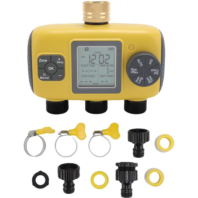 Sprinklertimer 3/4-1/2in Kranen Programmeerbare Slangtimer 3 Uitgangen Digitale Weergave Besproeiing gray