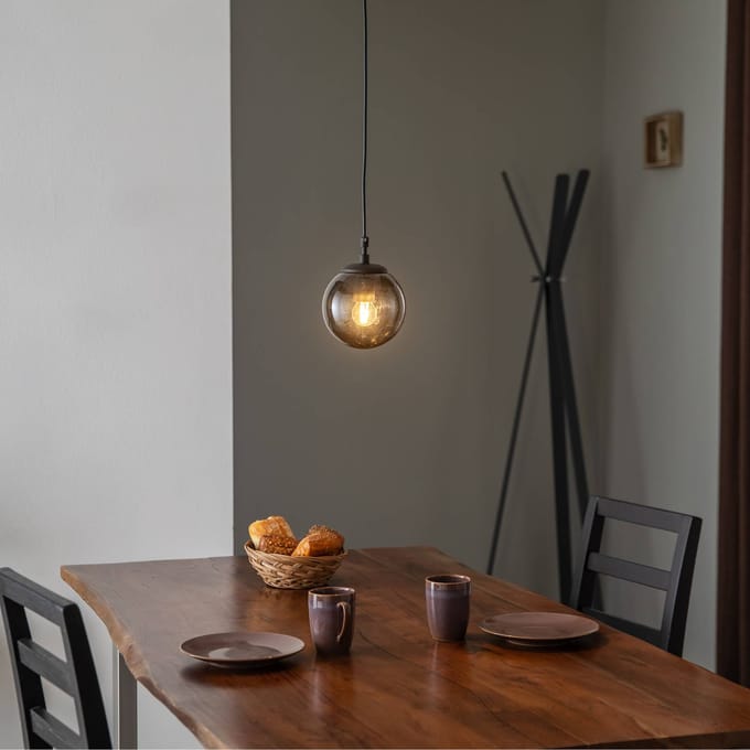 Opviq Efe 2155 hanglamp, kap van gerookt glas, Ø15cm
