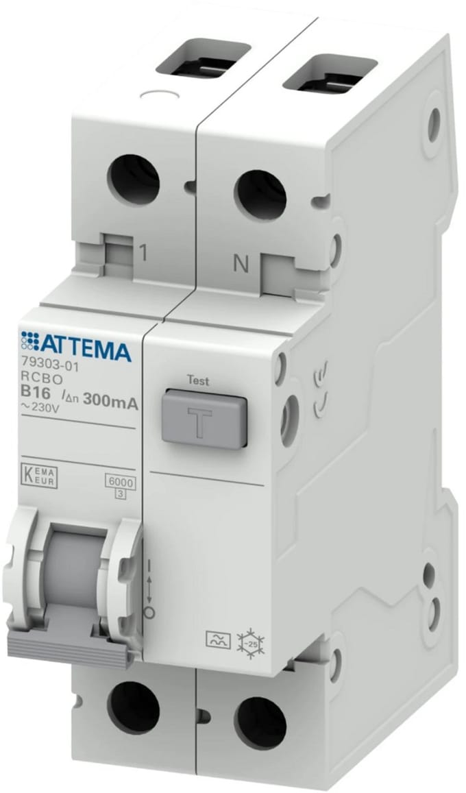 ATTEMA Click-mate NXT aardlekautomaat 1-polig+nul 16A B-kar 300mA (AT90219)
