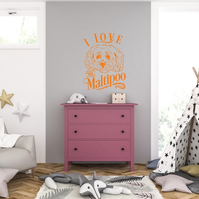 Muursticker - I Love My Maltipoo - 46,4 x 61,6 - Oranje