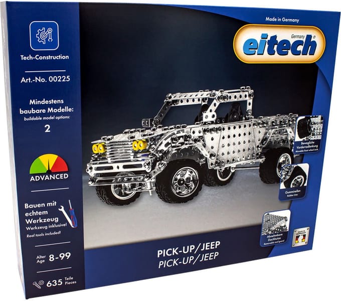 Eitech® Bouwdoos – Pick-up en Jeep – 635-delig – Metalen Bouwpakket met Gereedschap – Constructiespeelgoed – Vanaf 8 Jaar