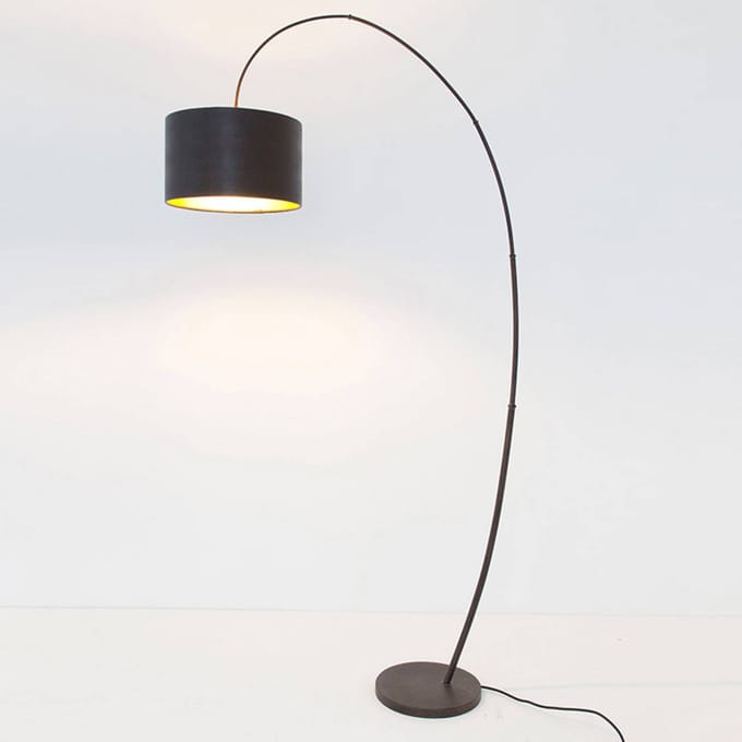 Holländer Boog-vloerlamp bamboe Arco, bruin-zwart goud