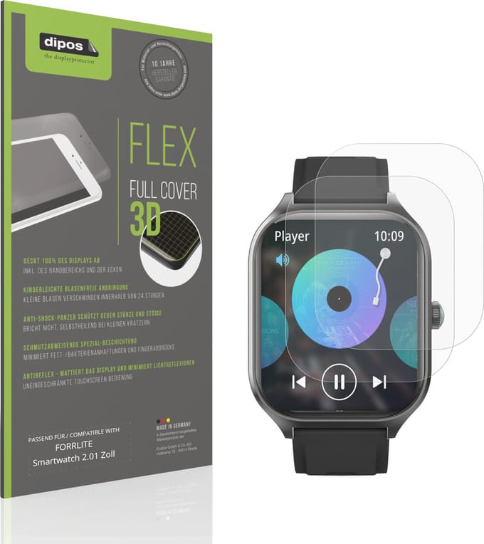 dipos FLEX – 2x Matte Screenprotector geschikt voor FORRLITE Smartwatch 2.01 Zoll | Volledige Schermbescherming | Case-Friendly