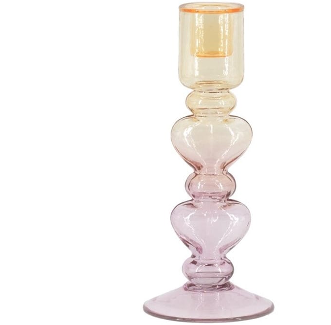 Glazen kaarsenstandaard hartjes two-toned