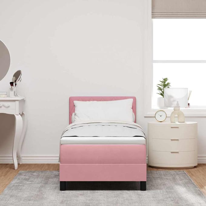 vidaXL - Boxspring - bed - met - matras - Roze - 80 - x - 200 - cm - Fluweel