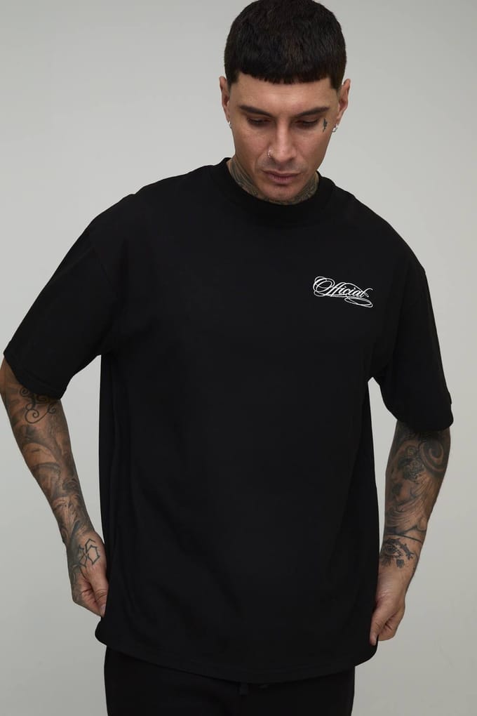 Lang Oversized Officieel Heavyweight T-shirt Met Verlengde Hals | Black | Size Medium
