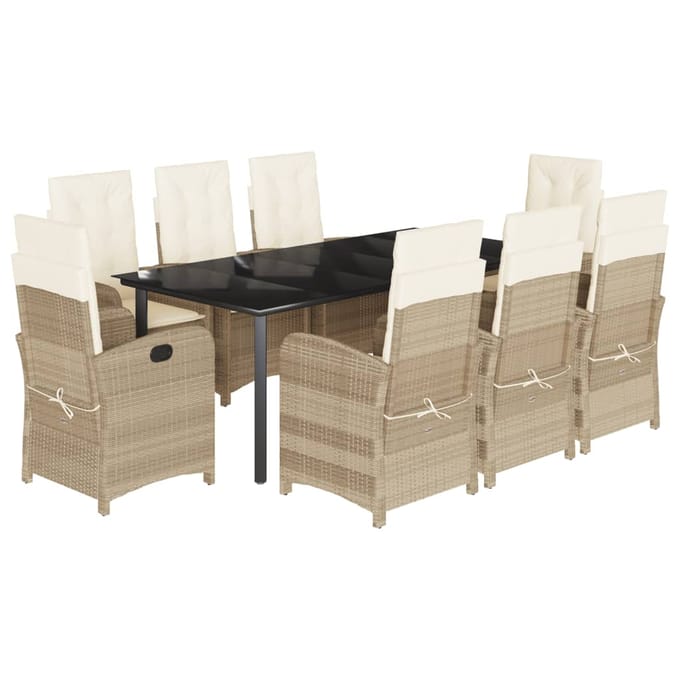vidaXL - 9-delige - Tuinset - met - kussens - poly - rattan - beige