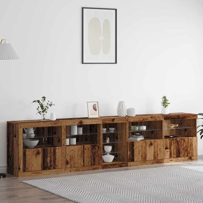 vidaXL - LED - Dressoir - Oudhout - 283 - x - 37 - x - 67 - cm - Bewerkt - hout
