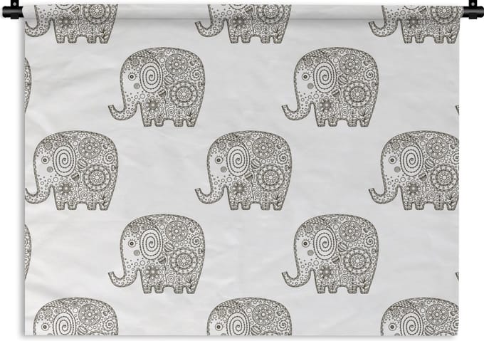 Wandkleed - Wanddoek - Doodle - Olifant - Design - 60x45 cm - Wandtapijt