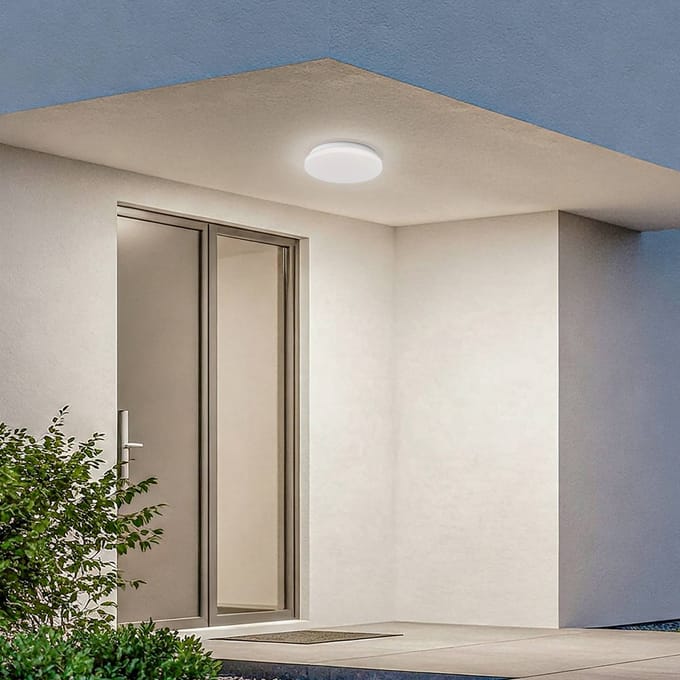 Lindby LED buiten plafondlamp Kirkola, 4000 K, Ø 26 cm, wit