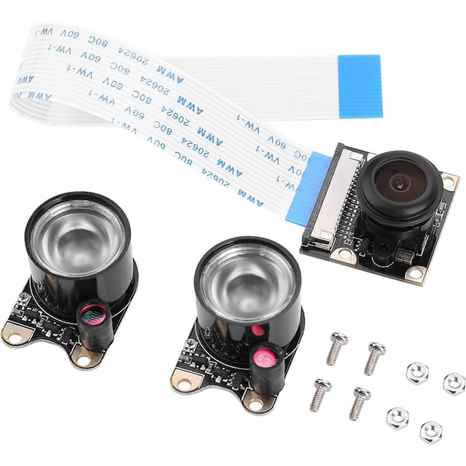 Module Caméra Pour Raspberry Pi 3 2 B Objectif Fisheye Grand Angle Avec Lumière d'Appoint