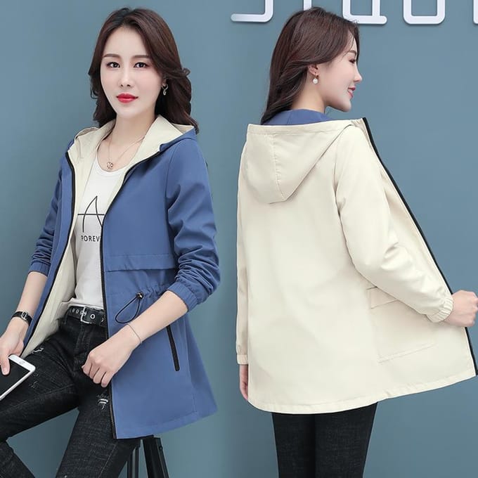 Veste coupe-vent pour femme Veste coupe-vent à capuche pour femme printemps et automne M bleu