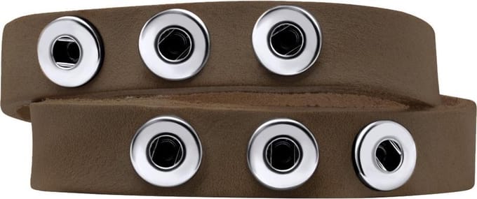 Quiges Dames Leren Armband voor 12mm Drukknopen/Chunks Grijs/Groen - EBK045