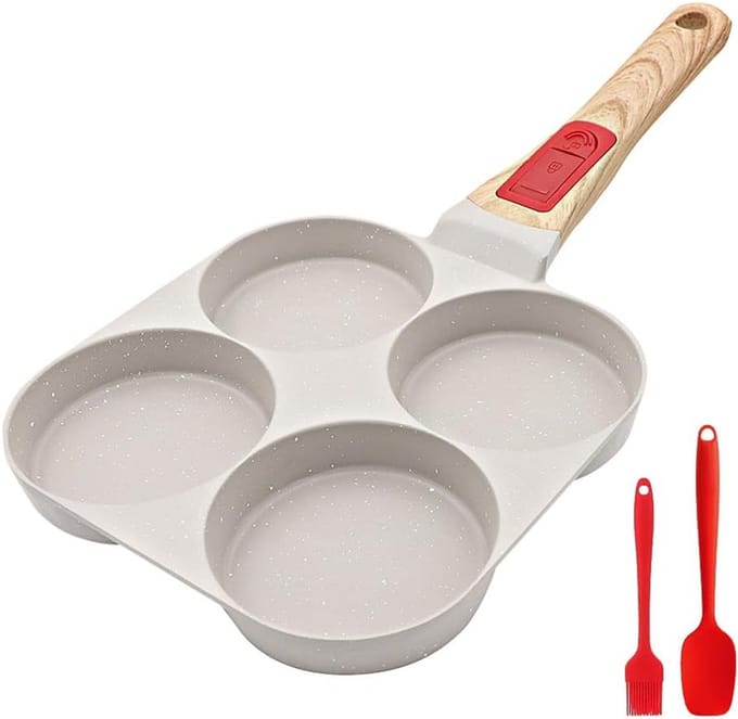 Pannenkoekenpan 4 Gaten - Omelet Pan - Ontbijt Maken - Afneembare Handgreep - 9 cm Diameter - Wit
