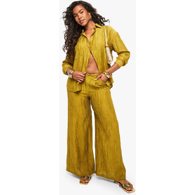 boohoo Dames Geweven gerimpelde wijde broek | Olijf | Maat: 38