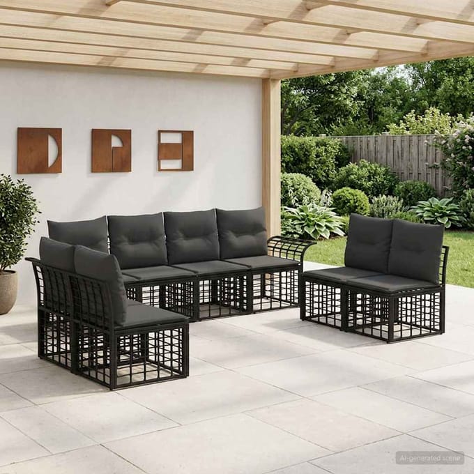 vidaXL - Buiten - bank - set - 8 - st - Zwart - en - Donker - Grijs - Polyester