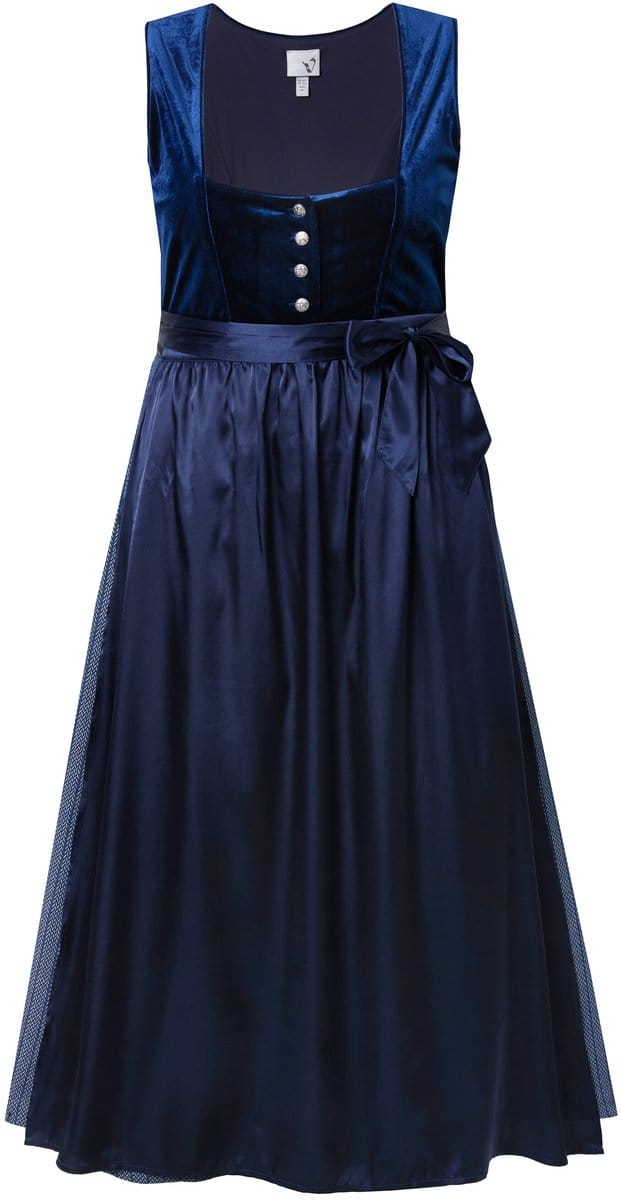 Ulla Popken - Dames - Dirndl stretchfluweel carréhals mouwloos - Marine - Maat 44