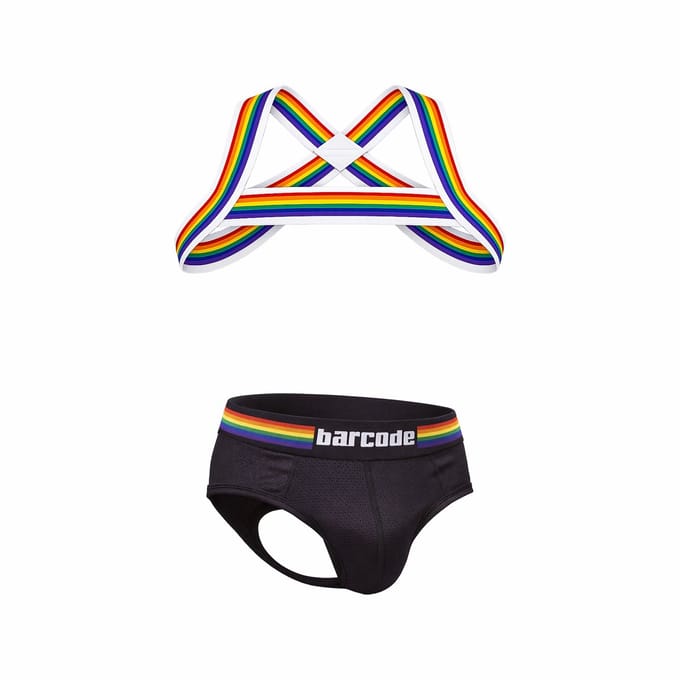 Barcode Berlin Multipack Backless Brief Pride Black + Pride Harness - MAAT S - Erotisch Heren Ondergoed - Slip voor Man - Sexy mannen Slip