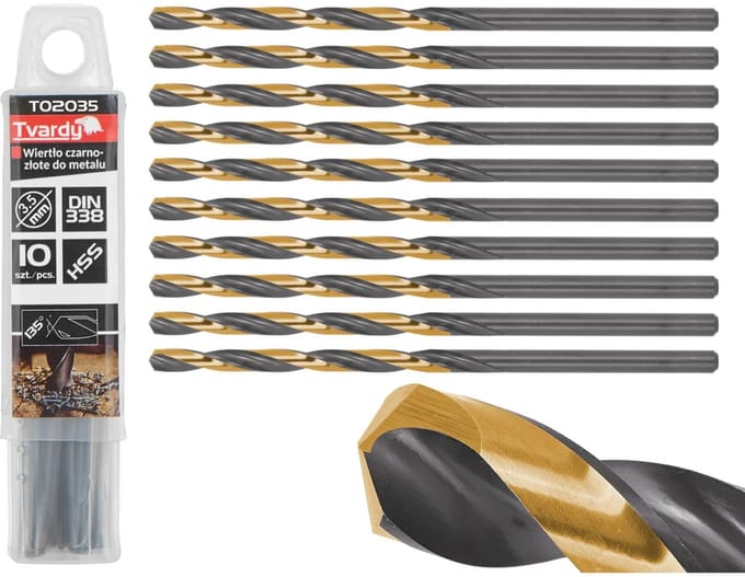 Tvardy Metaalboor - HSS 3,5 mm - Zwart & Goud - TiN Coating - Lange Levensduur - 10 stuks