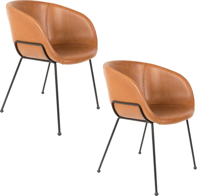 Zuiver Feston Eetkamerstoelen Armleuning Bruin - Set van 2