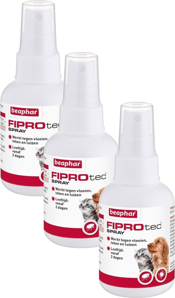 Beaphar Fiprotec Spray - Anti vlooien en tekenmiddel - 3 x 100 ml