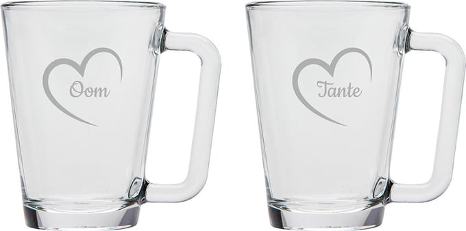 Gegraveerde theeglas 26cl Tante & Oom met hartje
