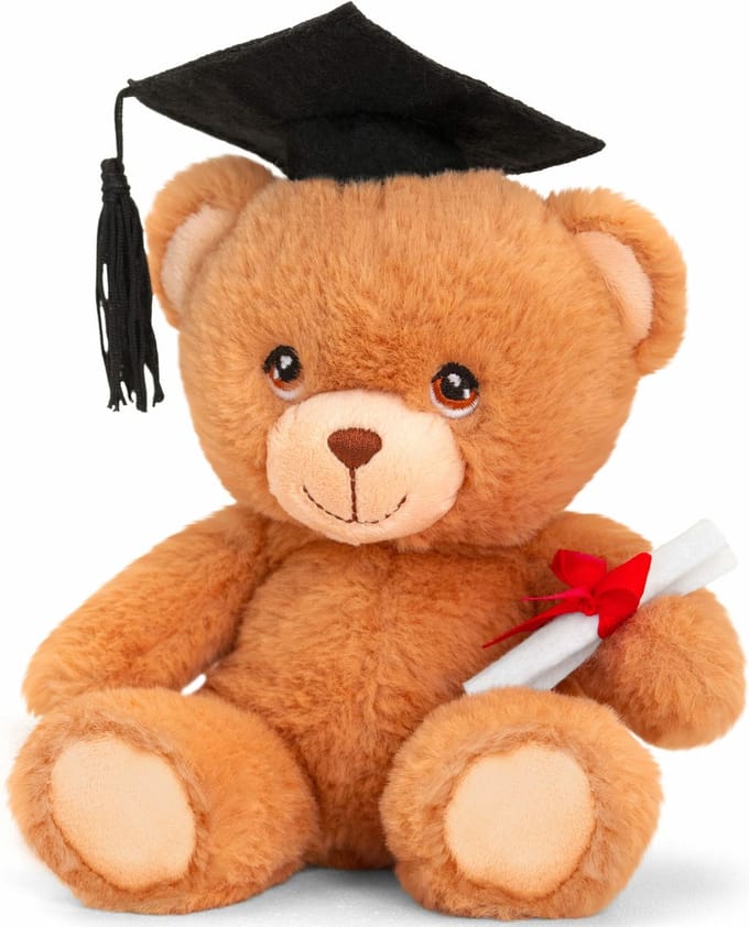 Keeleco - Pluche knuffel beer - geslaagd - diploma - bruin - 15 cm