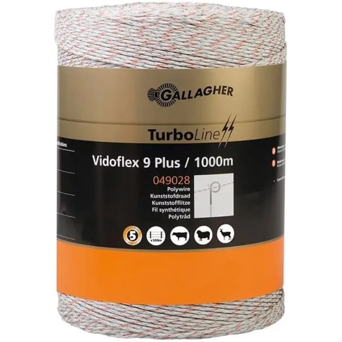 Gallagher Vidoflex 9 TurboLine Plus wit (1000 meter) - Maximale stroomgeleiding voor grote afrasteringen