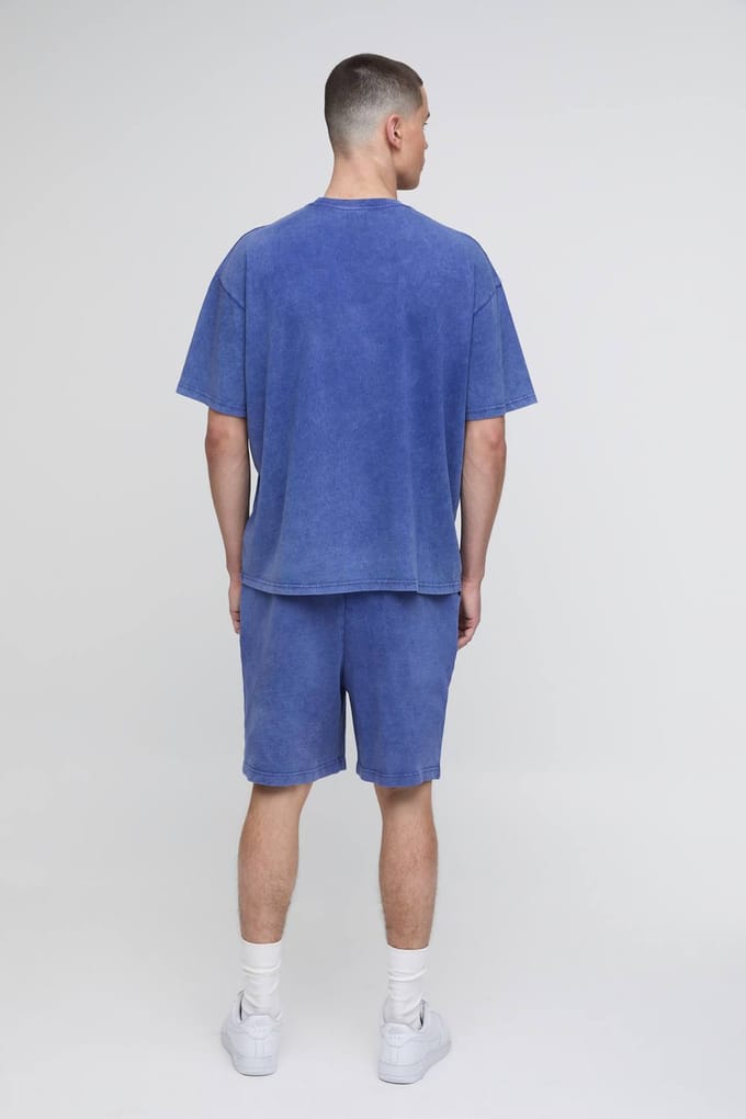Oversized Loopback Gewassen Italia Bedrukte Short Set | Navy | Size Medium