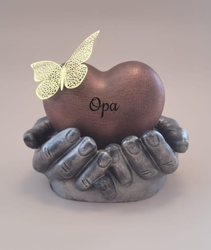 Urn hart in handen - opa - 450 ml - koper, oud zilver
