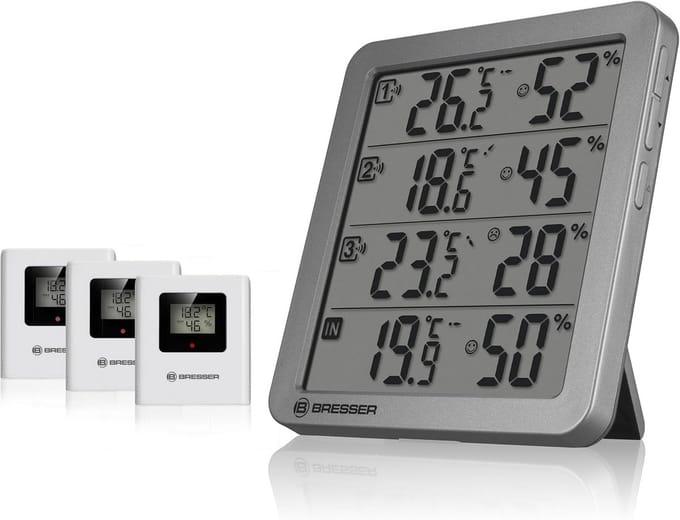 Thermo Hygrometer Set met 3 Draadloze Sensoren voor Temperatuur en Vochtigheid