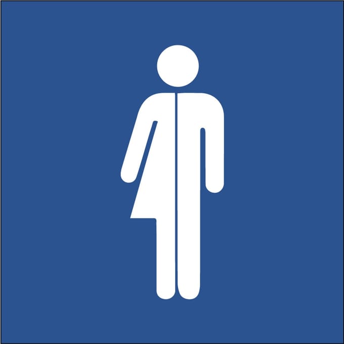 Genderneutraal toilet sticker, blauw 100 x 100 mm