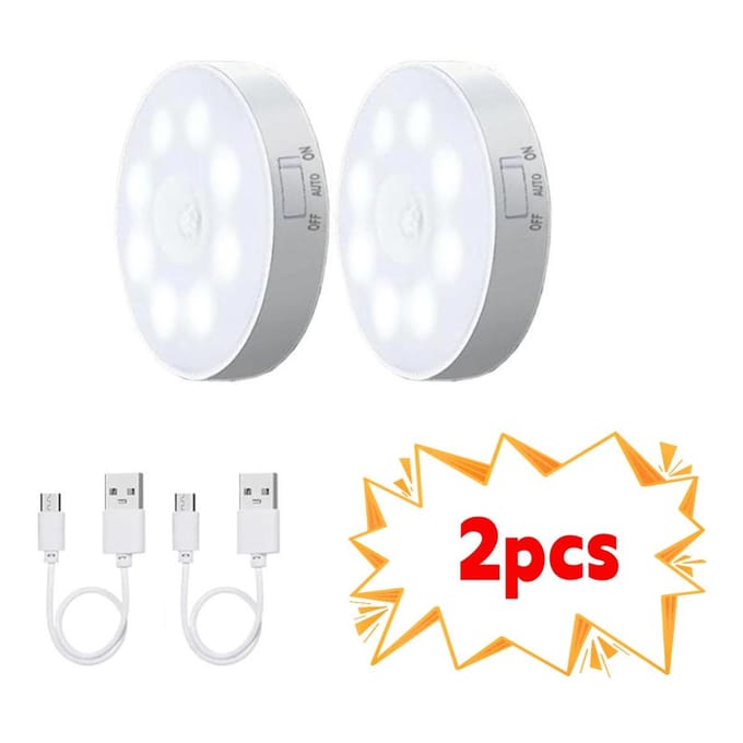 2/3/4/5 stuks Bewegingssensor LED Nachtlampje USB Oplaadbaar Nachtlampje voor Keukenkast Kledingkastlamp Trappenhuis Draadloos Kastlampje White light-2PCS