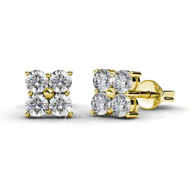 Leuke vierkante oorbellen - goud en kristal