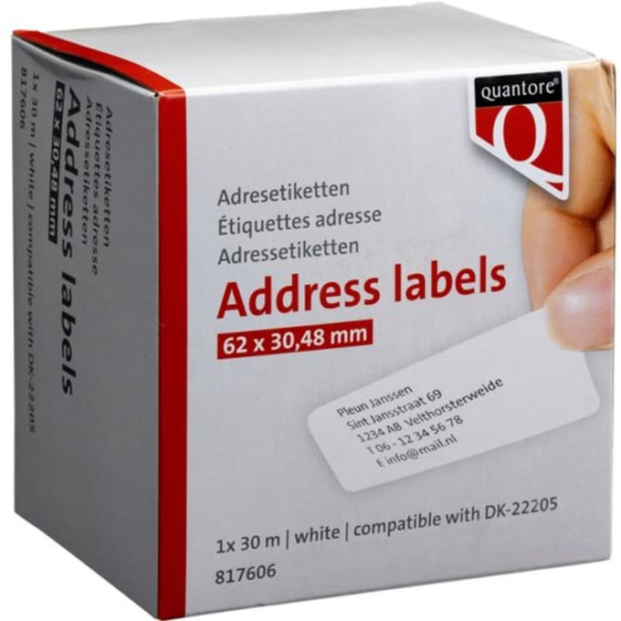 Labeletiket Quantore DK-22205 doorlopend 62mm 1 rol á 30m wit